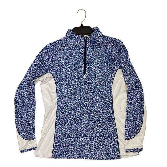 *Peter Millar Womens Sun Rashguard Swim Surf Top Size M Long Sleeve 1/4 Zip Blue - Picture 1 of 6
